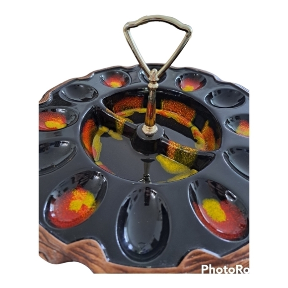 Vintage USA ceramic egg relish plate Sequoia ware 725 treasure craft retro - Picture 7 of 9